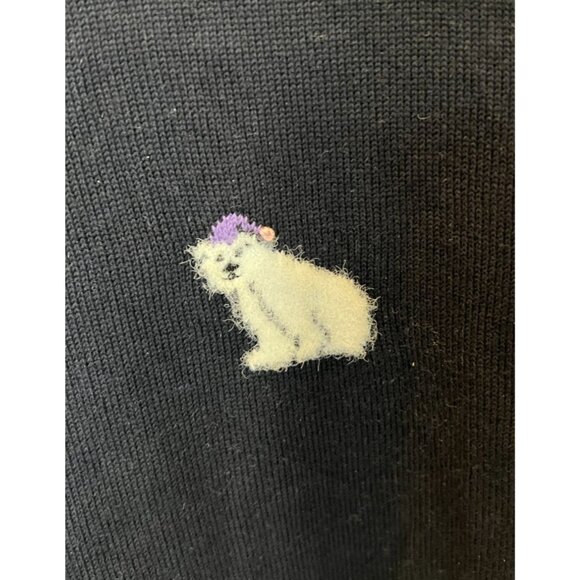 Talbots Navy Blue Crewneck Sweater Winter Polar Bears Pom Pom Hats Size XL - Picture 10 of 12